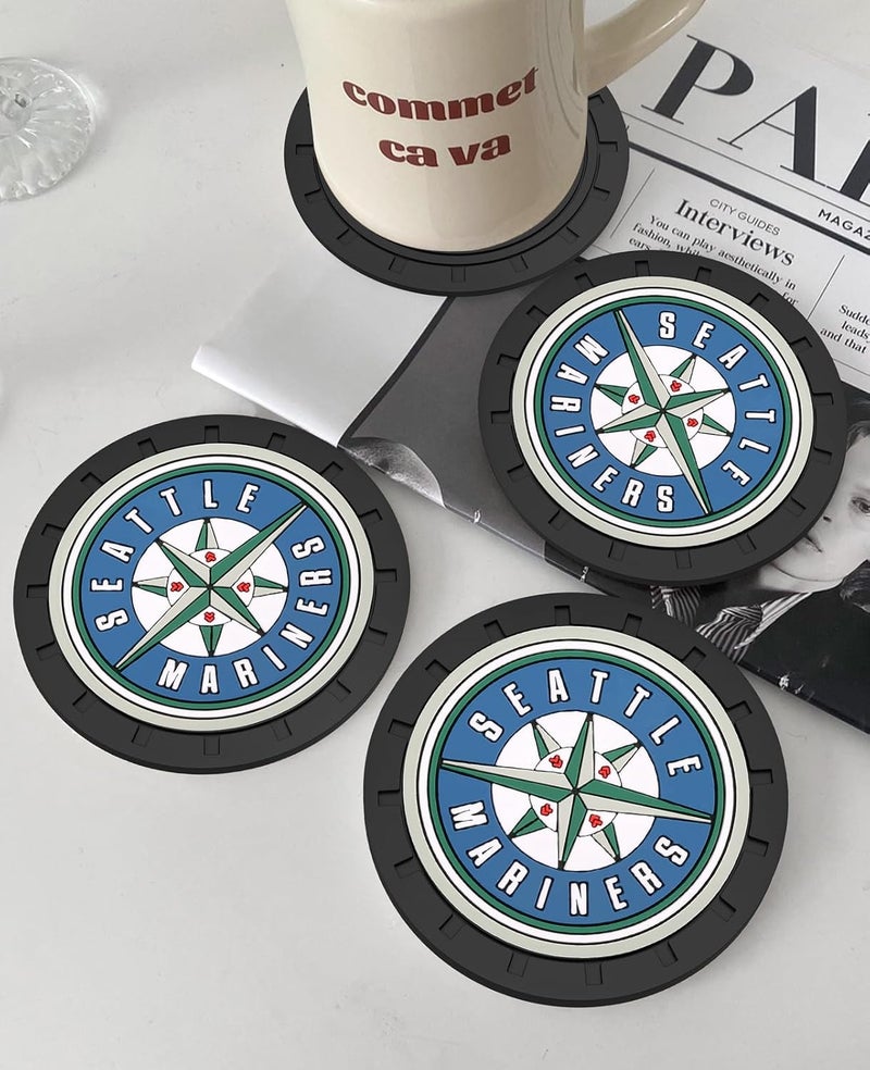 Kaleduo 2PCS Car Cup Holder Coaster,Auto Cup Holder Insert Coaster for Seatle Mariners Baseball Fans, Non-Slip Car Drink Holder Mat, Interior Accessories, Seatle Mariners - Image 5